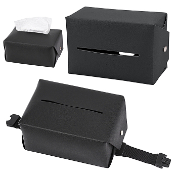 Imitation Leather Tissue Boxes for Car Seat Back, with Alloy Clasp, Black, Finished Product: 180x110x100mm