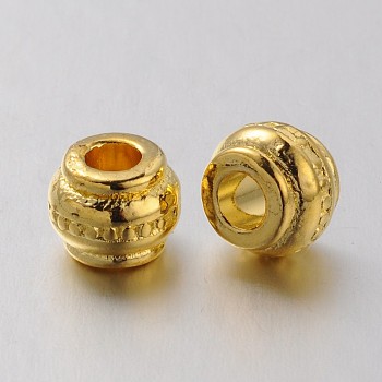 Tibetan Style European Beads, Barrel, Golden, Lead Free & Cadmium Free, 9x9x7mm, Hole: 4mm