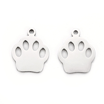 304 Stainless Steel Charms, Laser Cut, Dog Footprint, Stainless Steel Color, 12.5x10x1mm, Hole: 1.2mm