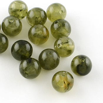 Round Imitation Gemstone Acrylic Beads, Olive, 12mm, Hole: 2mm