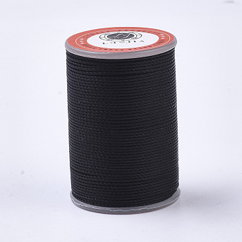 Waxed Polyester Cord, Micro Macrame Cord, Twisted Cord, Round, Black, 1mm, about 57.96~65.62 Yards(53~60m)/Roll