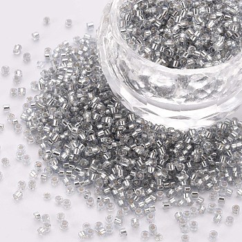 Glass Cylinder Beads, Seed Beads, Silver Lined, Round Hole, Light Grey, 1.5~2x1~2mm, Hole: 0.8mm, about 80000pcs/bag, about 1pound/bag