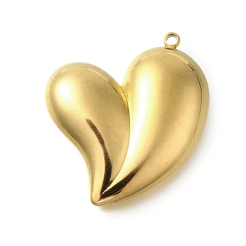 304 Stainless Steel Pendants, Heart Charm, Golden, 21x23x4mm, Hole: 1.6mm