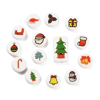 Christmas Theme Printed Opauqe Acrylic Beads, Mixed Shapes, 10~18.5x10~10.5x5~6mm, Hole: 1.8~ 2mm