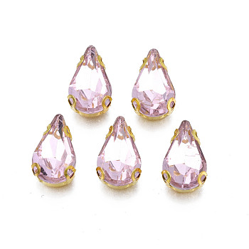 Sew on Rhinestone, Transparent Glass Rhinestones, with Iron Prong Settings, Faceted, Teardrop, Violet, 12.5x8x5.5mm, Hole: 1mm