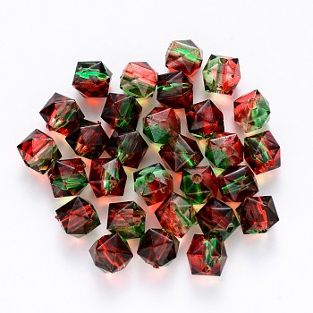 Two Tone Transparent Spray Painted Acrylic Beads, Polygon, Red, 7.5x8x8mm, Hole: 1.8mm, about 1690pcs/500g