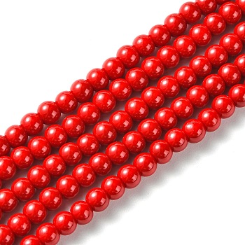 Eco-Friendly Round Baking Paint Glass Beads Strands, Cotton Cord Threaded, Red, 4~4.5mm, Hole: 0.7~1.1mm, about 104pcs/strand, 15 inch