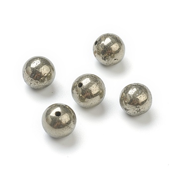 Natural Pyrite Beads, Half Drilled, Round, 8.5mm, Hole: 1.2mm