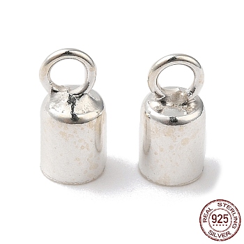 925 Sterling Silver Cord Ends, End Caps, Column, Silver, 7.5x3.5mm, Hole: 1.8mm, Inner Diameter: 3mm