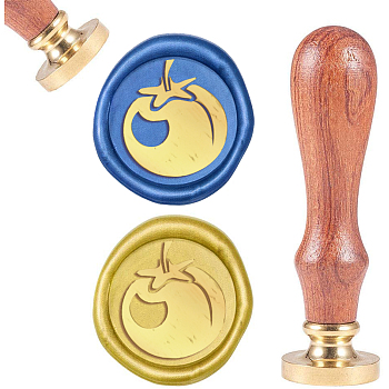 DIY Scrapbook, Brass Wax Seal Stamp and Wood Handle Sets, Tomato, Golden, 8.9x2.5cm, Stamps: 25x14.5mm