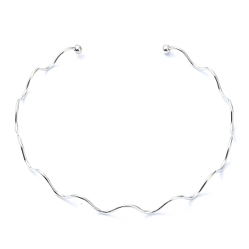 Non-Tarnish 304 Stainless Steel Cuff Necklaces, Wavy Ring, Stainless Steel Color, Inner Diameter: 4.72 inch(12cm), 2mm