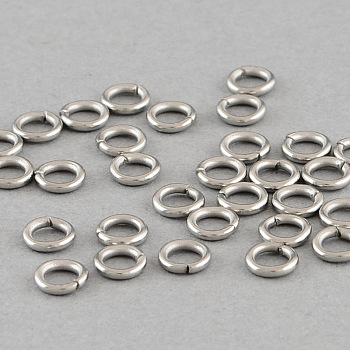 304 Stainless Steel Open Jump Rings, Stainless Steel Color, 18 Gauge, 7x1mm, Inner Diameter: 5mm, about 102pcs/10g