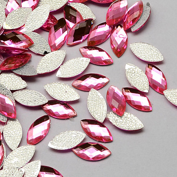 Transparent Faceted Horse Eye Acrylic Hotfix Rhinestone Flat Back Cabochons for Garment Design, Pink, 5x10x2mm, about 5000pcs/bag