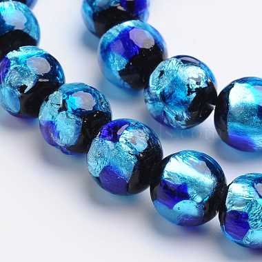 10mm Blue Round Silver Foil Beads