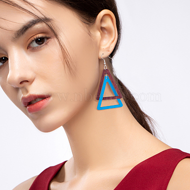 Anattasoul 8 paires de boucles d'oreilles pendantes double triangle en bois de 8 couleurs avec épingles en fer(EJEW-AN0004-46)-5