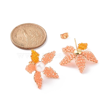 Aretes de perlas naturales y semillas de vidrio trenzadas con cuentas de flores(EJEW-MZ00021)-4