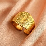 304 Stainless Steel Cuff Open Rings, Saint Benedict, Golden, 14.5mm(RJEW-F199-02A-G)
