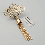 Alloy Rhinestone Bag Decorative Buckle Clip, with Iron Gasket, Chinese Knot with Tassel, Light Gold, 10.9cm(FIND-WH0111-190)