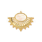 304 Stainless Steel Enamel Pendants, Hand Polished Fan Charm, with Shell, Real 18K Gold Plated, Ion Plating(IP), Long-Lasting Plated, Floral White, 42x34mm,Hole:1.80mm(STAS-OY014-47G)