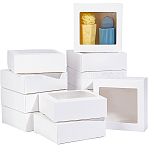 Square Foldable Creative Cardboard Box, Gift Box, with Window, White, 14x14x5cm(CON-WH0086-17B-01)