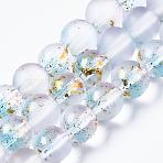 Frosted Spray Painted Glass Beads Strands, with Golden Foil, Round, Lavender Blush, 8~9mm, Hole: 1.2~1.5mm, about 46~56pcs/Strand, 14.37 inch~16.3 inch(36.5~41.4cm)(X-GLAA-N035-03C-C07)
