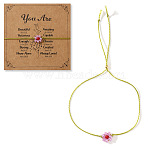 Flower Resin Beaded Slider Bracelets for Women, Two Tone, with Greeting Card, Pearl Pink, 11.02 inch(28cm)(SL9741-9)