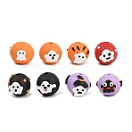 Halloween Handmade Porcelain Beads, Round with Ghost, Mixed Color, 17~21x16~17mm, Hole: 3mm(PR-CBA40AD-11)