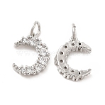 Brass Micro Pave Cubic Zirconia Charms, Cadmium Free & Nickel Free & Lead Free, with Jump Ring, Moon Charms, Platinum, 13x10x2.8mm, Hole: 2.5mm(KK-E068-VB412)