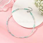 Faceted Round Natural Larimar and Pearl Beaded Necklaces, Stainless Steel Color, 15.75 inch(40cm)(NJEW-JN06409-01)