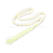 Natural Trochus Shell Oval Beads Strands, with Tassel, Light Goldenrod Yellow, 10.5~11.5x7~8x6.5~8mm, Hole: 0.8mm, about 35pcs/strand, 12.99''(33cm)(BSHE-S304-07B)