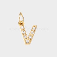 Stainless Steel Cubic Zirconia Pendants with Jump Rings, Real 14K Gold Plated, Long-Lasting Plated, Letter V, 8mm(FIND-PW0024-08V)