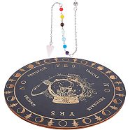 1Pc Flat Round Wooden Pendulum Board, Dowsing Divination Board with 1Pc Chakra Cone Natural Rose Quartz Dowsing Pendulum Pendants, for Witchcraft Wiccan Altar Supplies, Black, 305mm, Pendant: 24~25.5x15.5x14.5mm(FIND-CN0001-19)