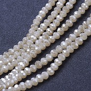 Electroplate Glass Beads Strands, Imitation Jade, Full Rainbow Plated, Faceted, Rondelle, Blanched Almond, 3x2mm, Hole: 0.8mm, about 165~169pcs/strand, 15~16 inch(38~40cm)(EGLA-A034-J2mm-Y03)