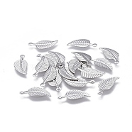 304 Stainless Steel Charms, Leaf, Stainless Steel Color, 14x6x0.5mm, Hole: 0.8mm(STAS-P236-18P)