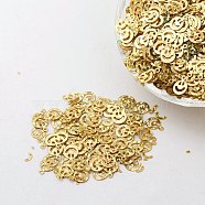 Ornament Accessories Plastic Paillette/Sequins Beads, Smiling Face, Gold, 8x6x0.1mm, Hole: 0.8mm(X-PVC-E001-13-LS01)