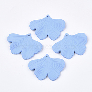 Spray Painted Acrylic Pendants, Rubberized Style, Ginkgo Leaf, Cornflower Blue, 33x45x2mm, Hole: 1.4mm(X-MACR-S361-28C)