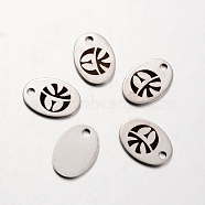 Spray Painted Stainless Steel Pendants, Oval with Pattern, Stainless Steel Color, 17x12x1mm, Hole: 2mm(STAS-I048-I03)