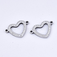 304 Stainless Steel Links connectors, with Rhinestone, Heart, Stainless Steel Color, Crystal, 14x21x2mm, Hole: 1.5mm(X-STAS-N087-15C-P)