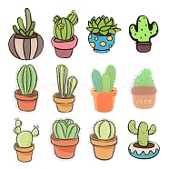 12Pcs 12 Style Acrylic Badges Brooch Pins, Cute Lapel Pin, Cactus & Plant, Mixed Color, 38~53.5x27~36x8.5mm, pin: 0.8mm, 1pc/style(JEWB-LS0001-05)