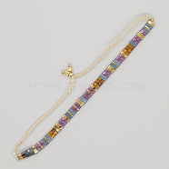 Vintage Ethnic Style Glass Tila Beaded Handmade Slider Bracelets for Women, Colorful, 11 inch(28cm)(ZN9527-11)