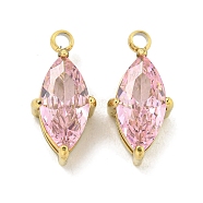 PVD Vacuum Plating 304 Stainless Steel Cubic Zirconia Pendants, Rhombus Charms, Pink, Real 18K Gold Plated, 13.5x6.8x4mm, Hole: 1.2mm(STAS-L278-006G-02)