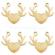 8Pcs 304 Stainless Steel Pendants, Heart Antlers, Real 18K Gold Plated, 13x15x2mm, Hole: 1mm(STAS-BBC0003-09)