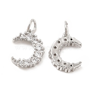 Brass Micro Pave Cubic Zirconia Charms, with Jump Ring, Moon Charm, Platinum, 13x10x2.8mm, Hole: 2.5mm(KK-E068-VB412)