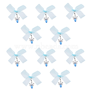 10Pcs Angel Glass & Alloy Pendant Decorations, with Sheer Organza Ribbon, Sky Blue, 60x95x8mm, 10pcs/set(PALLOY-AB00155)