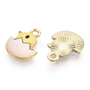 Printed Light Gold Tone Alloy Pendants, Chick in Egg Charms, Yellow, 15.5x12.5x2mm, Hole: 1.6mm(ENAM-N056-204D)