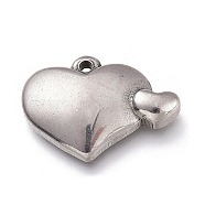 304 Stainless Steel Pendants, Heart with Heart, for Valentine's Day, Stainless Steel Color, 13.5x19x3.5mm, Hole: 1.5mm(STAS-Z017-10P)