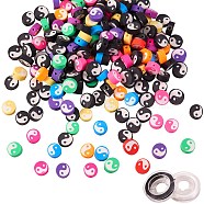 DIY Stretch Bracelets Making Kits, Including 200Pcs 2 Colors Handmade Polymer Clay Flat Round with Yin Yang Beads, Elastic Beading Thread, Mixed Color, Beads: 9~10x4~10mm, Hole: 1.6~2mm, 100pcs/color(DIY-SZ0003-82)