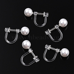 Resin Clip-on Earring Converter with ABS Plastic Imitation Pearl Beaded, Screw Earring Clips with Stainless Steel Spring, Stainless Steel Color, 13x17.5x6mm, Hole: 0.7mm, bead diameter: 6mm(STAS-T064-02P)