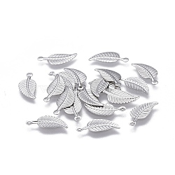 Tarnish Resistant 304 Stainless Steel Charms, Leaf, Stainless Steel Color, 14x6x0.5mm, Hole: 0.8mm(STAS-P236-18P)