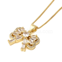 Brass Pave Clear Cubic Zirconia Pendant Necklaces for Women, Real 18K Gold Plated, Bowknot, 17.52 inch(44.5cm)(NJEW-S429-04G-01)